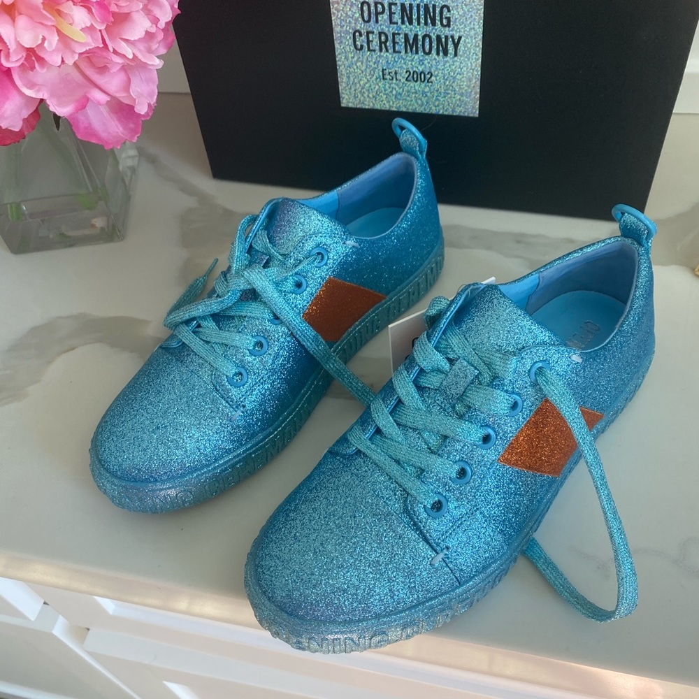 New Opening Ceremony blue glitter sneakers